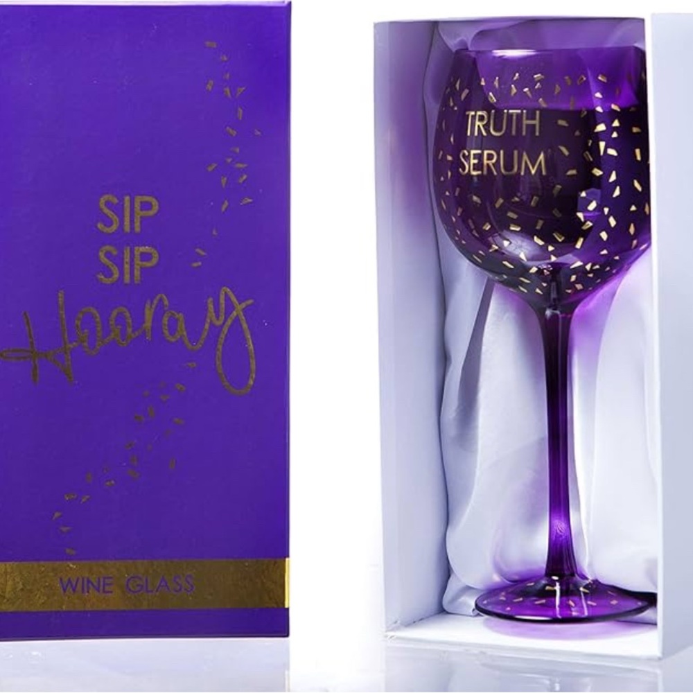 Wine Glass Truth Serum Opulent Purple Gold Fun Novelty Gift In Gift Box